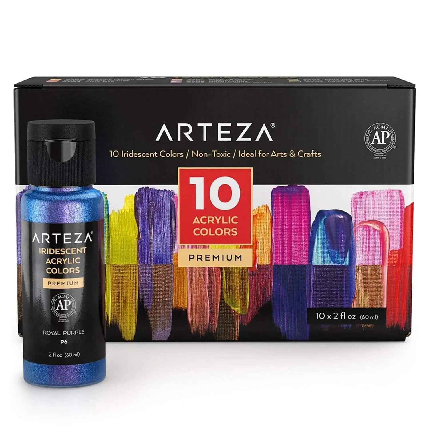 ARTEZA Premium Iridescent Acrylic Paint Set of 10 x 60ml